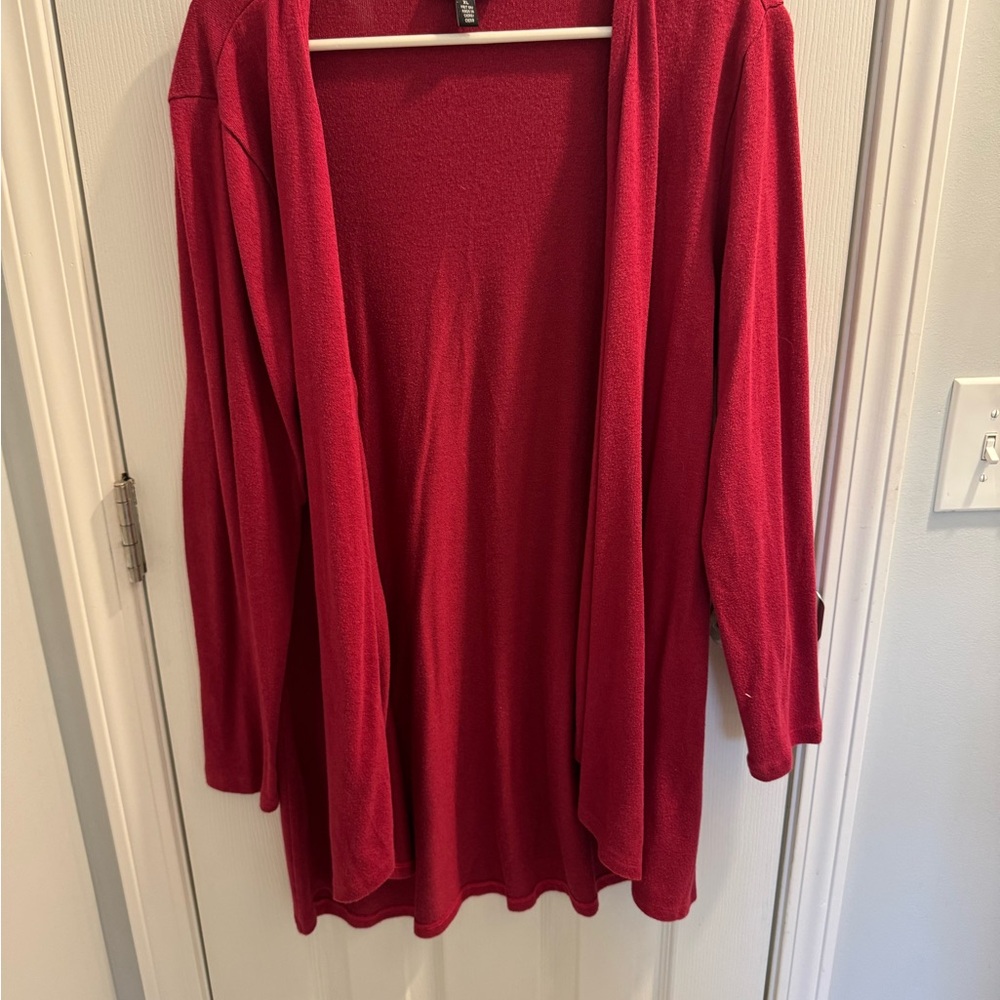 Red Open Front Cardigan